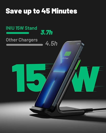 [2-Pack] Wireless Charger, INIU 15W Qi-Certified Fast Wireless Charging Stand with Sleep-Friendly Adaptive Light Compatible with iPhone 16 15 14 13 12 Pro Max Plus Samsung Galaxy S22 S21 Note 20 etc