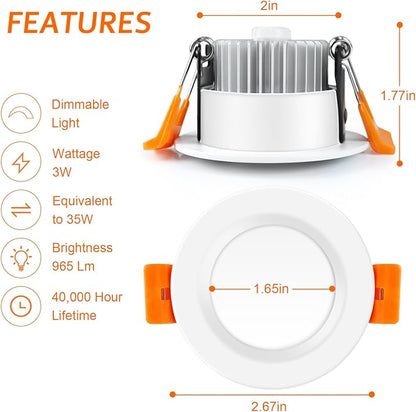 inShareplus 6 Pack 2 Inch LED Recessed Lighting, Downlight Dimmable 3W (35W Equivalent), 3000K Warm White, CRI80, Recessed Light Fixtures with LED Driver