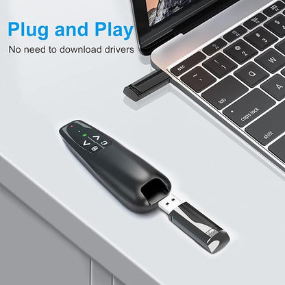 Presentation Clicker for PowerPoint, Wireless Presenter Remote Green Laser Pointer Computer Clickers, USB A Project Power Point PPT Clicker for Mac Laptop Office, Slideshow Google Slide Advancer
