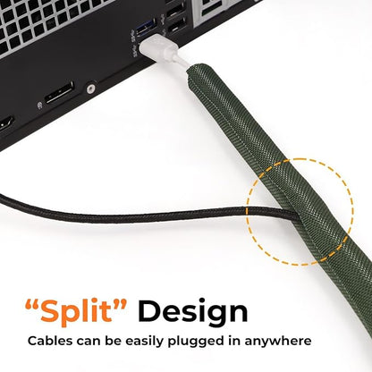 HOLED 3/16 inch Split Braided Cable Management Sleeve for USB Cable Power Cord Audio Video Cable, Wire Loom Cord Protector from Cat Dog Chewing (Sky Blue, 25FT)