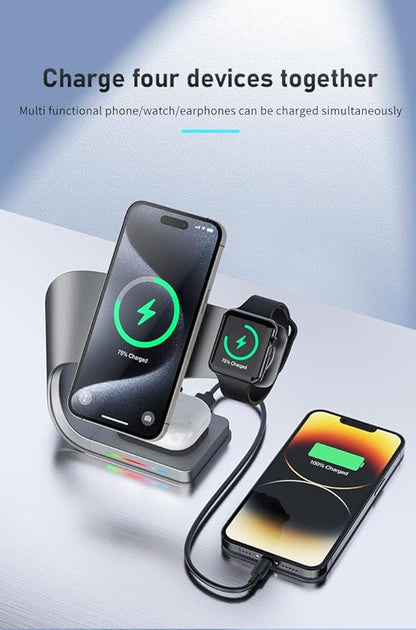 Wireless Charger, 3 in 1 Fast Charging Station for iPhone 15/14/13/12, Apple Watch, AirPods, 15W Magnetic Foldable Charging Dock, Portable Qi Wireless Charger Stand for Home, Office, Travel
