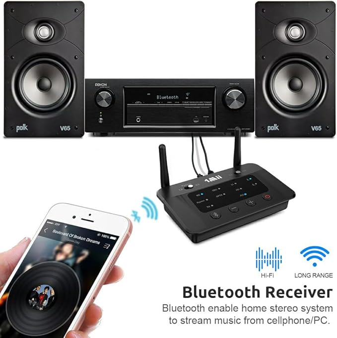 1Mii B03 Bluetooth 5.3 Transmitter Receiver for TV Home Stereo BT Headphones, aptX Low Latency/Adaptive/HD Bluetooth Audio Adapter, Splitter for Wired & Wireless, Optical RCA AUX 3.5mm Inputs/Outputs