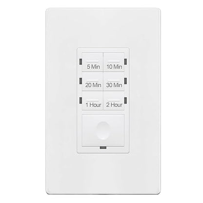 ENERLITES 2-Hour Countdown Timer Switch, 5-10-20-30 Min, 1-2 Hr, for Bathroom Fans, Heaters, Lights, LED Indicator, 120VAC 800W, No Neutral Wire Required, UL Listed, HET06-J-2H-W, White
