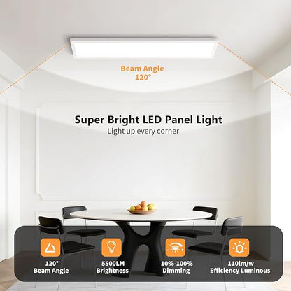 AIKVSXER 2 Pack 1x4 LED Panel Light Surface Mount, 50W 5500LM, 3CCT (3000K-5000K), Ultra-Thin 48In, Triac Dimmable, Energy Efficient, Ceiling Light for Kitchen Garage Office Basement