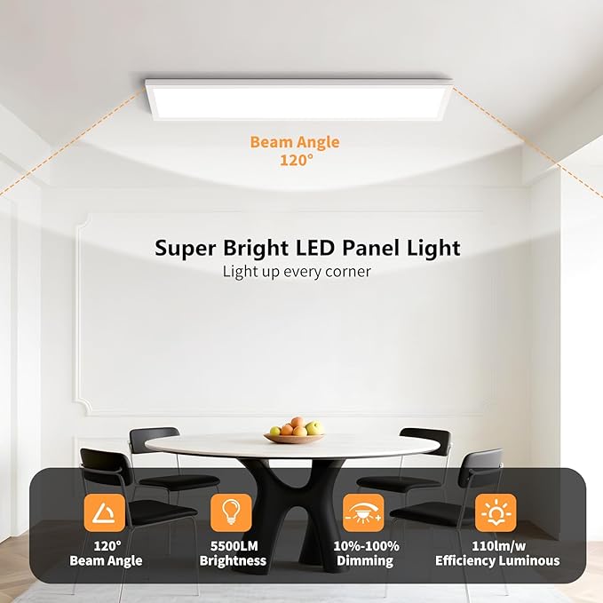 AIKVSXER 48 Pack 1x4 LED Flat Panel Light, 50W 5500LM Surface Mount Ceiling Fixture, 3CCT (3000K/4000K/5000K), Ultra-Thin 48In, 10-100% Triac Dimmable for Kitchen, Garage, Office, Basement