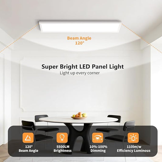 AIKVSXER 12 Pack 1x4 LED Flat Panel Light, 50W 5500LM Surface Mount Ceiling Fixture, 3CCT (3000K/4000K/5000K), Ultra-Thin 48In, 10-100% Triac Dimmable for Kitchen, Garage, Office, Basement