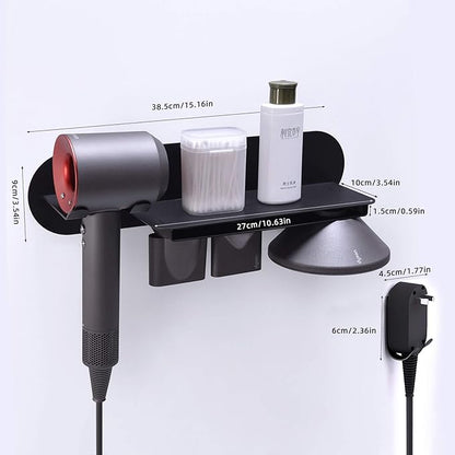 FLE Hair Dryer Holder Wall Mounted with Shelf - Hair Dryer Holder Rack Organizer Compatible for Dyson Supersonic Hair Dryer,Black