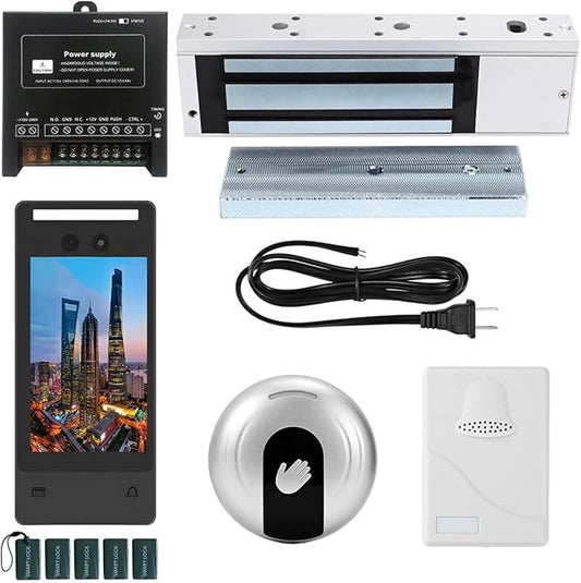 Face Recognition Access Control System with 1200lb Magnetic Lock, 5-Inch HD Screen, Palm Vein, IC Card & Keypad Entry, Doorbell & Infrared Exit Button for Home Business Security
