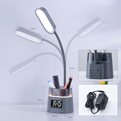 Led Desk Lamp for Home Office, Touch Table Lamp with USB Charging Port, 3 Color Modes Stepless Dimmable Reading Light, Gooseneck Lamp for Dorm Room, Bedside Study Light with Clock,Adapter Include