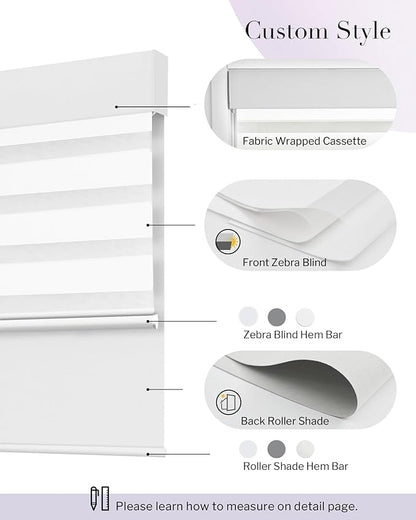 Graywind Smart Dual Shades Compatible with Alexa Google Homepod Motorized Double Zebra Blinds Matter Solar Powered, Custom Size (White)