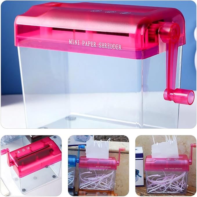 JOINPAYA Manual Desktop Paper Shredder Small Handheld Household Manual Shredder Portable Paper Cutting Tool for Home Office Use Red