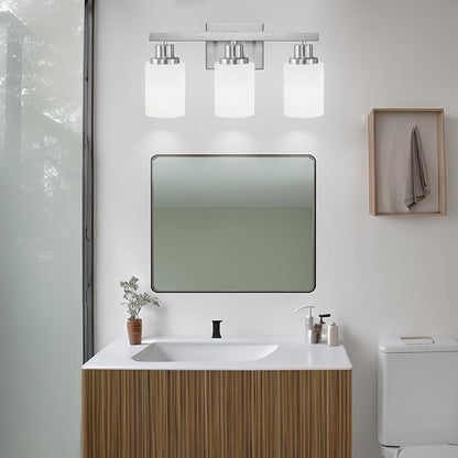 DIKAIDA 3-Light Bathroom Light Fixtures, Nickel Vanity Light, Modern Bathroom Wall Lights Over Mirror, Farmhouse Wall Sconces Lighting for Bedroom Living Room
