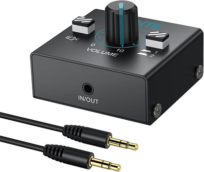 YGiTK 3.5mm Audio Switcher with Volume Control, 1 in 2 Out & 2 in 1 Out Bi-Directional Switcher, Mute Function,Easy Change Stereo Audio Switch Splitter 2 Ports Aux Selector for PC TV Phone Headphone