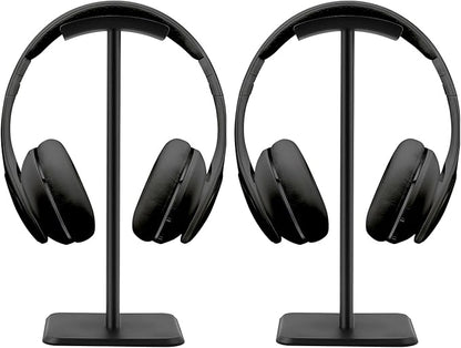 JIKIOU Headphone Stand Gaming Headset Holder Universal Aluminum Metal Headphones Holder Hanger with Aluminum Supporting Bar Flexible Headrest ABS Solid Base for All Headphone 2 Pack (Black)