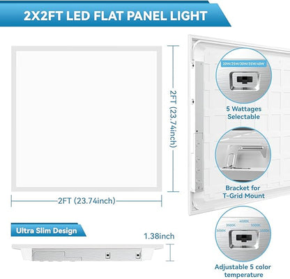 Msbfi 2x2 LED Flat Panel Light - 32 Pack Drop Office Ceiling Light 30-35-40W Adjustable, 130LM/W 3500K/4000K/5000K Selectable, 0-10V Dimmable, 100-277V for Office Ceiling Lighting Fixture ETL/DLC