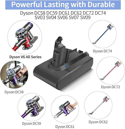 Morpilot V6 Battery Replacement 3000mAh 21.6v Li-ion Battery for V6 DC59 DC58 DC61 DC62 DC72 DC74 Handheld Vacuum Cleaner Batteries - with 2 Pack Free v6 Filter