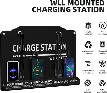 Wall Mounted Cell Phone Charging Station Mobile Phone Charging Station | Fast Charging 8 Device | Compatible with iphone ipad Smartphone Tablets Port | Great for Offices Hotel Hospital Airport (Black)