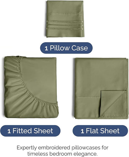 Twin XL Size 3 Piece Sheet Set - Comfy Breathable & Cooling Bed Sheets Set - Hotel Luxury Bedding for Women, Men, Kids, Teens, Boys & Girls - Deep Pockets, Soft, Wrinkle Free - Oeko-Tex - Sage Green