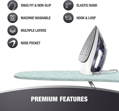 COTTY HOME Extra Thick Ironing Board Covers with Pad Standard Size 15x54, Heat Reflective Full Scorch Resistant Padding, Snug Fit Non-Slip Nose Pocket Fastener Straps Elastic Edges, Green Floral