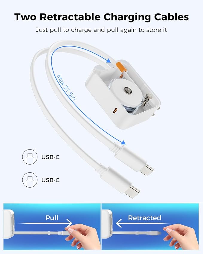 SUPERONE 3 in 1 Retractable Wall Charger with Dual USB C Cables, PD 35W Fast Charging Retractable Phone Charger Wall Plug for iPhone 17/16/15/14/13/12, Pad, Tablet, Samsung, Pixel, and Travel