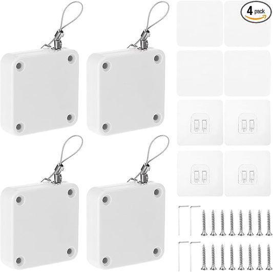 MECCANIXITY Punch-Free 1000g Automatic Sliding Screen Door Closer, Multifunctional Storm Sensor Door Closer with Steel Drawstring for Bedroom Storm Bathroom Study Room (White Pack of 4)