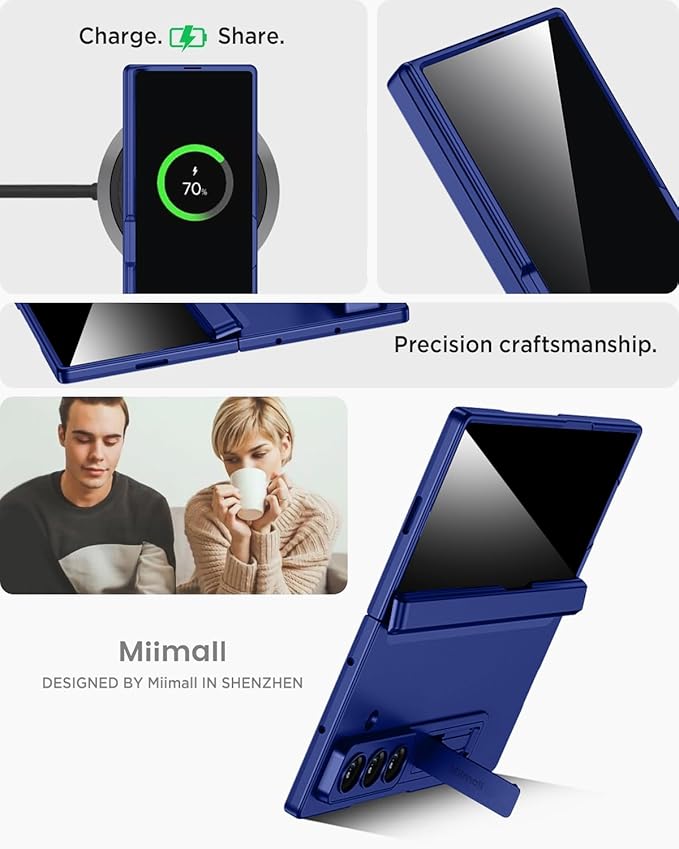 Miimall for Z Fold 7 Case with Privacy Screen Protector, [Military Grade Drop Protection] Built-in Adjustable Kickstand & Magnetic Hinge Protection Shockproof Phone Case for Galaxy Z Fold 7 Navy Blue