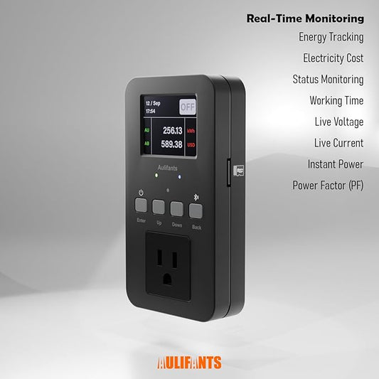 Aulifants LP405 25A Heavy Duty Smart Plug Meter Sockets Industrial Energy Monitor Trip-Rate Billing, OVP/UVP/OLP Color Screen Magnetic Relay Offline Logging WiFi Tuya/Smart Life for AC/Heaters