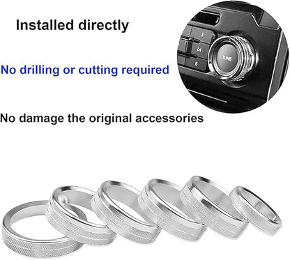 Knob Cover for F150 AC Climate Control Switch/Trailer/4WD/VOL/Tune Button Interior Center Console Trim Accessories Compatible with Ford F150 XLT 2016 2017 2018 2019 (Silver 6 Pcs)