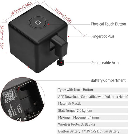 Mini BT Fingerbot Home Automation Controller with Touch Button APP Control Voice Control Schedule Timer Fingerbot Home Appliances Switch Pusher Smart Controller (BT Gateway Required)