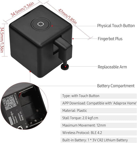 Irfora Mini BT Fingerbot Home Automation Controller with Touch Button APP Control Voice Control Schedule Timer Fingerbot Home Appliances Switch Pusher Smart Controller (BT Gateway Required)