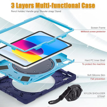 SCSVPN Case for iPad (A16) 11th Generation 11-inch 2025/10th Generation 10.9 Inch 2022, Full Body Shockproof Protective Cover with Pencil Holder, Rotating Stand & Handle, Shoulder Strap - Navy Blue