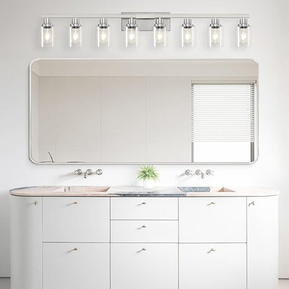 DIKAIDA 52inch Brushed Nickel Vanity Light Fixtures, 8 Light Brushed Nickel Bathroom Vanity Lights Over Mirror, Matte Nickel Modern Bathroom Wall Lighting for Mirror Bedroom,Living Room