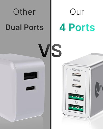 USB C Wall Charger Block 3-Pack, Aiminu 40W 4-Port PD Power Delivery Fast Type C Charging Block Plug Adapter for iPhone 15 14 13 12 11 Pro Max, XS/XR/X, iPad, Android Phones Charger Cube
