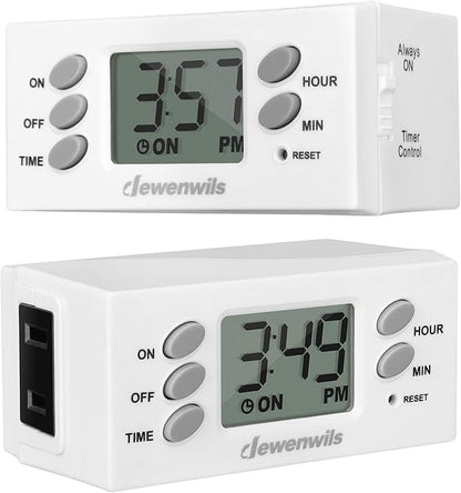 DEWENWILS 24 Hour Outlet Timer, 125V 15A 1000W Timers for Electrical Outlets, 1 Polarized Outlet, Digital Light Timer for Indoor Lamp, Fan, Aquarium, 1/2 HP, 2 Pack, UL Listed