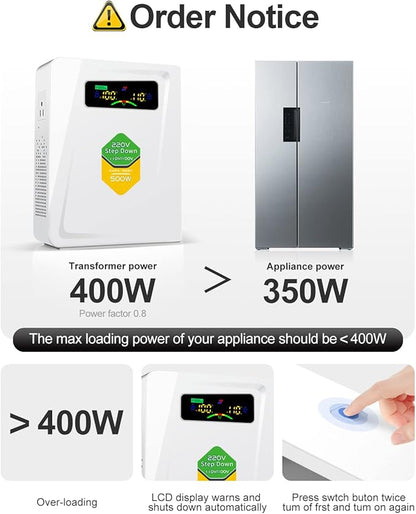 Voltage Converter 220 to 110 Step Down Transformer 500W Adapter, No Noise, Ten Protection Functions, Suit for Coffee Machines, Rice Cookers and Other US Appliances Used in Europe