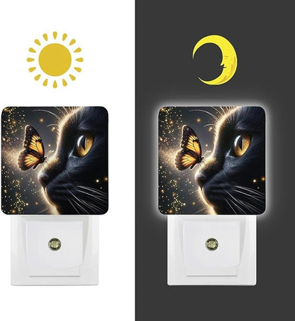 YKJAHSD Cat Butterfly Night Light, Plug into Wall Decor Nightlights for Bedroom, Bathroom, Hallway, Kitchen, with Dusk to Dawn Light Auto Sensors LED Night Lights for Boys Girls Women Men Room Gifts