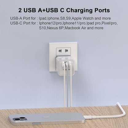 Cruise Ship Essentials, 3-Side Outlet Splitter with 3 USB Ports(1 USB C) USB Wall Charger, Outlet Extender for Home, Office and Cruise, ETL Listed, White