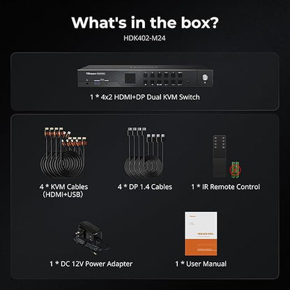 TESmart 4K@144Hz Displayport+HDMI KVM Switch 2 Monitors 4 Computers, HDMI 2.1 & DP 1.4 KVM Switch Dual Monitor 8K@60Hz, Support EDID, Gigabit Network, Hotkey Switch, VRR, All Input Cables