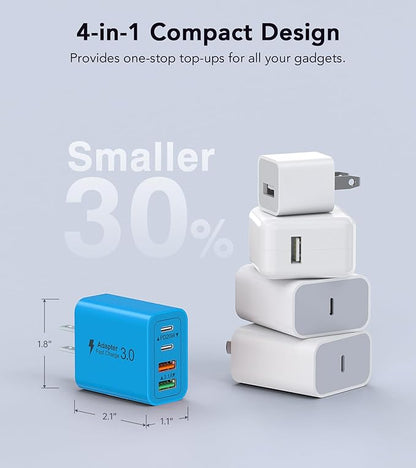 [40W/2Pack] Wall Charger, USB C Charger Block, Multi-Port PD + QC 3.0 Super Fast Charging Power Plug Adapter Brick for Watch Series 9 8 7, iPhone 16 15 14 13 Pro Max Airpod, Samsung Galaxy S24(Blue)