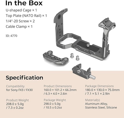 SmallRig FX3 / FX30 HawkLock Quick Release Camera Cage Kit for Sony with Cable Clamp, Bulit-in QR Cold Shoe NATO Rail/QR Plate for Arca, Modular Design Compatible with Original XLR Handle