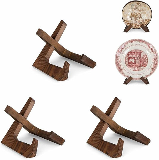 ANBOXIT Bowl Stands for Display, 3 Pack 3.5 Inch Plate Holder, Wooden Easel Frame Holder, Display Stand for Large Deep Platters and Dishes, 3.5" H x 4.8" W x 4" D (For Bowls under 2.5" in Depth)