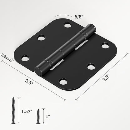 24 Pack Ball Bearing Door Hinges Matte Black 3.5 Inch 5/8"Radius Rounded Squeak Free Interior 3-1/2"Flat Iron Bifold Standard Office Bedroom Indoor for Doors 3 ½" Hardware Home House Decor Essentials