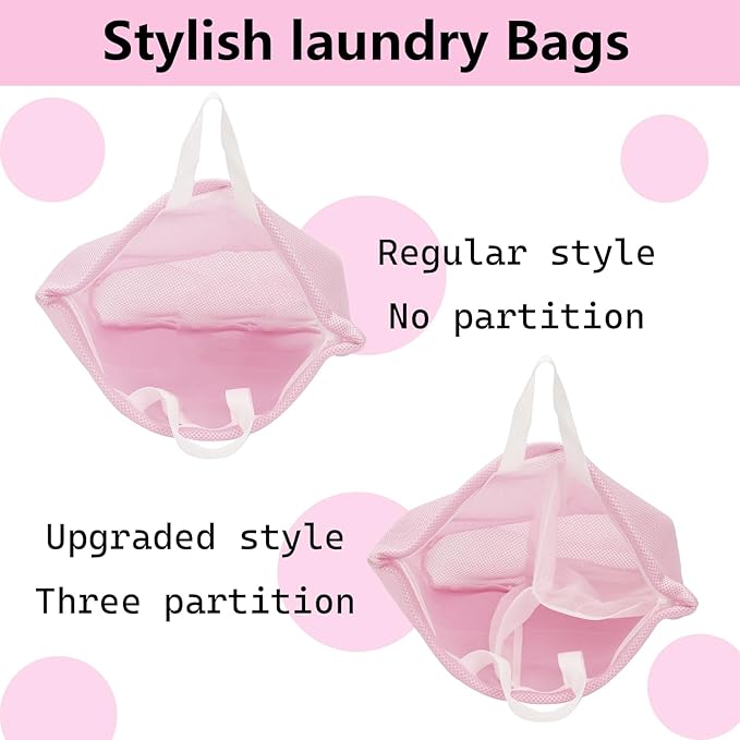 Guozcaray laundry bag with handles mesh laundry bags washing machine laundry totes travel storage and sorting bag for Clothes laundry bag for delicates(Pink)