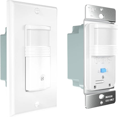 EverElectrix 2 Pack Motion Sensor Light Switch, Neutral Wire Required, Single Pole Only (Not 3-Way), Indoor in-Wall Occupancy Sensor with Wall Plate, Adjustable Timer, Title 24, UL Certified, White