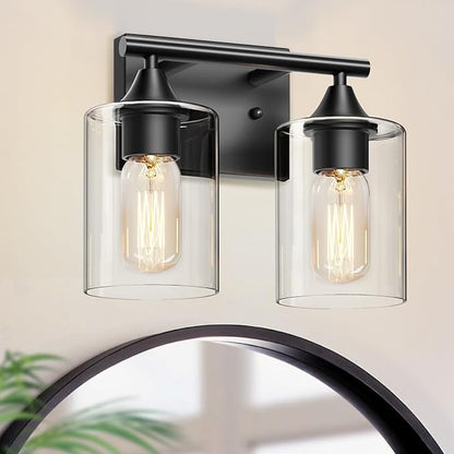 XPEHK Vanity Lighting Fixtures,2-Light Bathroom Lights Over Mirror,Modern Sconces Wall Lighting with Clear Glass Shade,Light Fixture for Bathroom Bedroom Living Room Vanity Table Hallway
