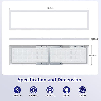 AIKVSXER 1x4 Led Flat Panel Light Surface Mount-6 Pack, 50W 5500Lm Dual Selectable 5CCT 3000K/4000K/5000K/5700K/6500K and Wattage 30-50W 0-10V Dimmable Ceiling Light Fixture for Kitchen/Laundry