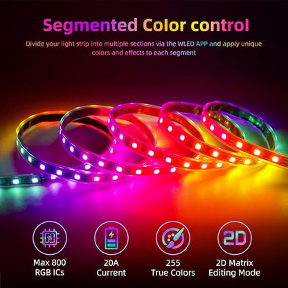 Skikibily ESP32 WLED LED Controller with Mic for Music Sync, APP/Web Control, IP65 Waterproof, 5V/12V/24V WS2812B SK6812 WS2811 RGBIC Addressable LED Strip Lights, 20A Output Fuse Protection