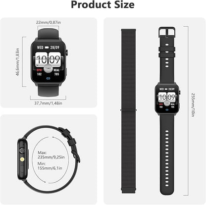 Blackview Smart Watch for Men Women,1.91" HD Touchscreen Fitness Watch with Flashlight, Bluetooth Notifications/Make Calls, Heart Rate/Sleep Monitor/2 Straps, Fitness Watch for Android/iPhone