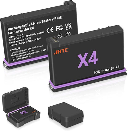 JHTC 360 X4 Battery Compatible with X4, 2 Pack 2500mAh Replaceme X4 Batteries with Battery Storage Case