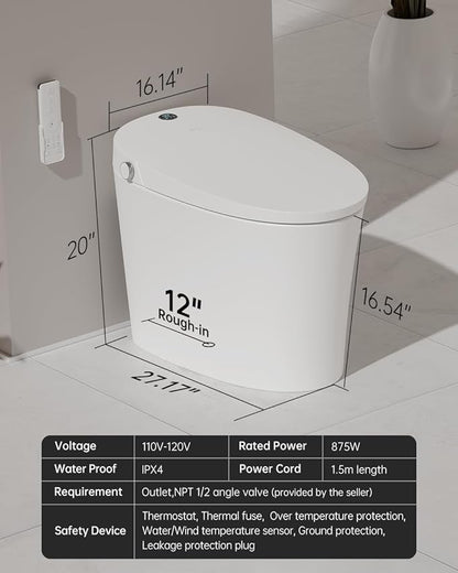 EPLO Smart Toilet Bidet with Auto Open Close,Foam Shield,1000G MaP Flush Score,ADA Comfort Chair Height,Blackout Flush,Heated Seat,Air Dryer,One Piece Modern Elongated Toilet with Tank Pump E18PRO